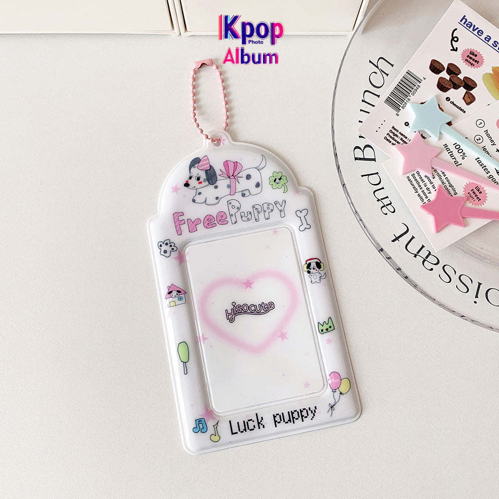 Student cartoon graffiti animal PVC hollow transparent three-inch card cover girl star chasing small card display pendant card bag