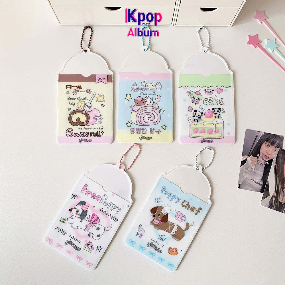 Student cartoon graffiti animal PVC hollow transparent three-inch card cover girl star chasing small card display pendant card bag