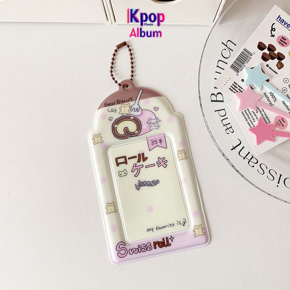 Student cartoon graffiti animal PVC hollow transparent three-inch card cover girl star chasing small card display pendant card bag