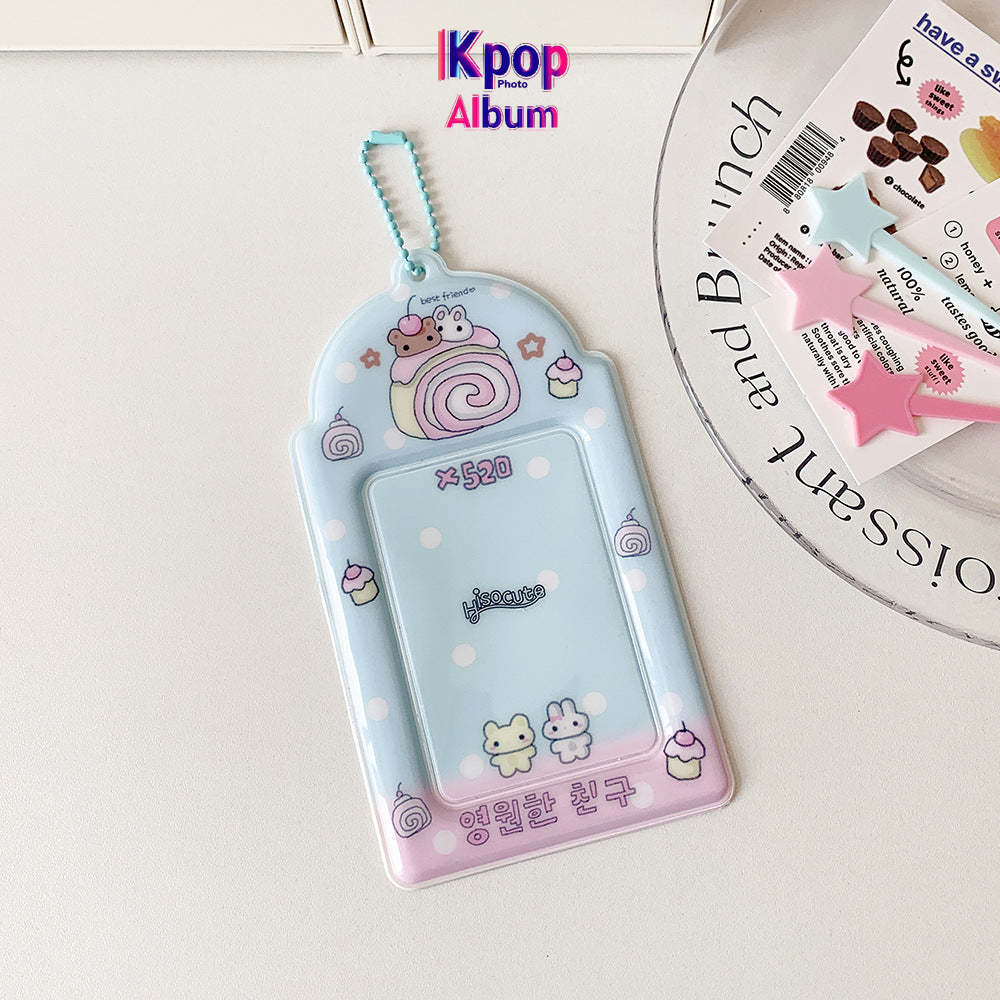 Student cartoon graffiti animal PVC hollow transparent three-inch card cover girl star chasing small card display pendant card bag