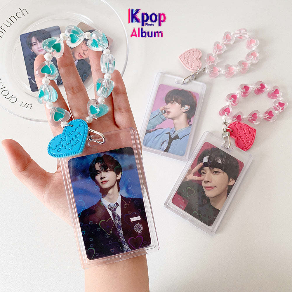 Summer transparent acrylic hard card cover, love keychain pendant card bag, girl Polaroid 3-inch star chasing card cover