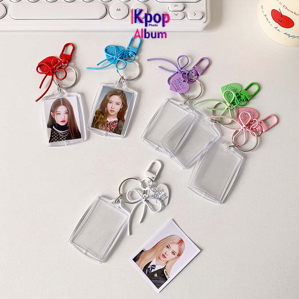 Transparent acrylic love bow keychain pendant can be placed, ID photo, big head sticker, photo frame, star chasing pendant, female.