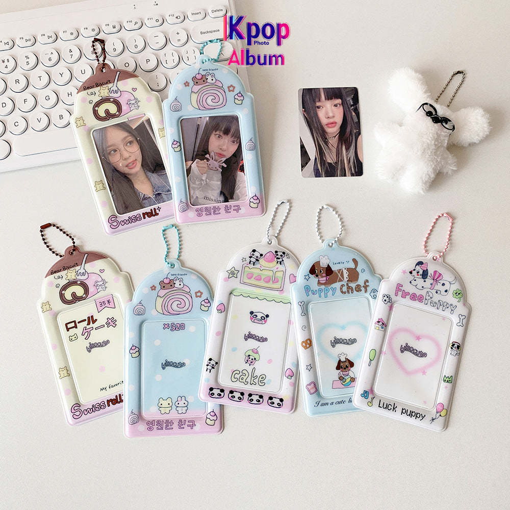 Student cartoon graffiti animal PVC hollow transparent three-inch card cover girl star chasing small card display pendant card bag