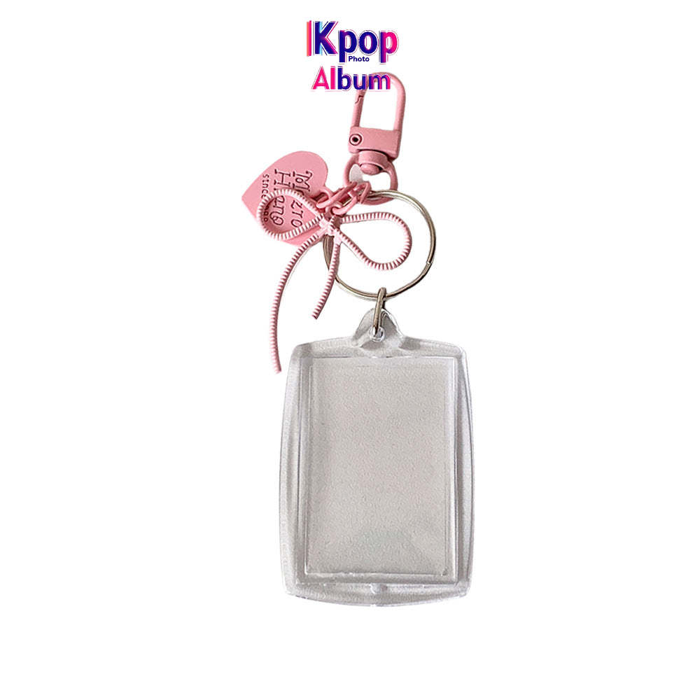 Transparent acrylic love bow keychain pendant can be placed, ID photo, big head sticker, photo frame, star chasing pendant, female.
