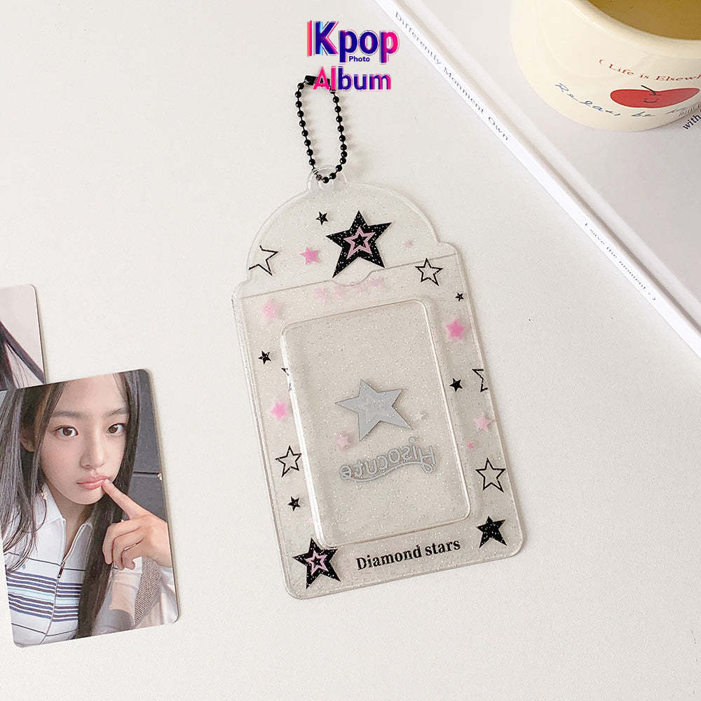 ins summer transparent four-leaf clover three-inch card set glitter fruit cartoon star chasing card set student meal card bag female