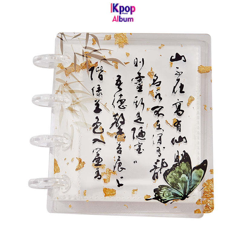 New Chinese gold foil acrylic one-grid card book with 10 inner pages, antique butterfly high-value transparent mushroom buckle 3-inch card book