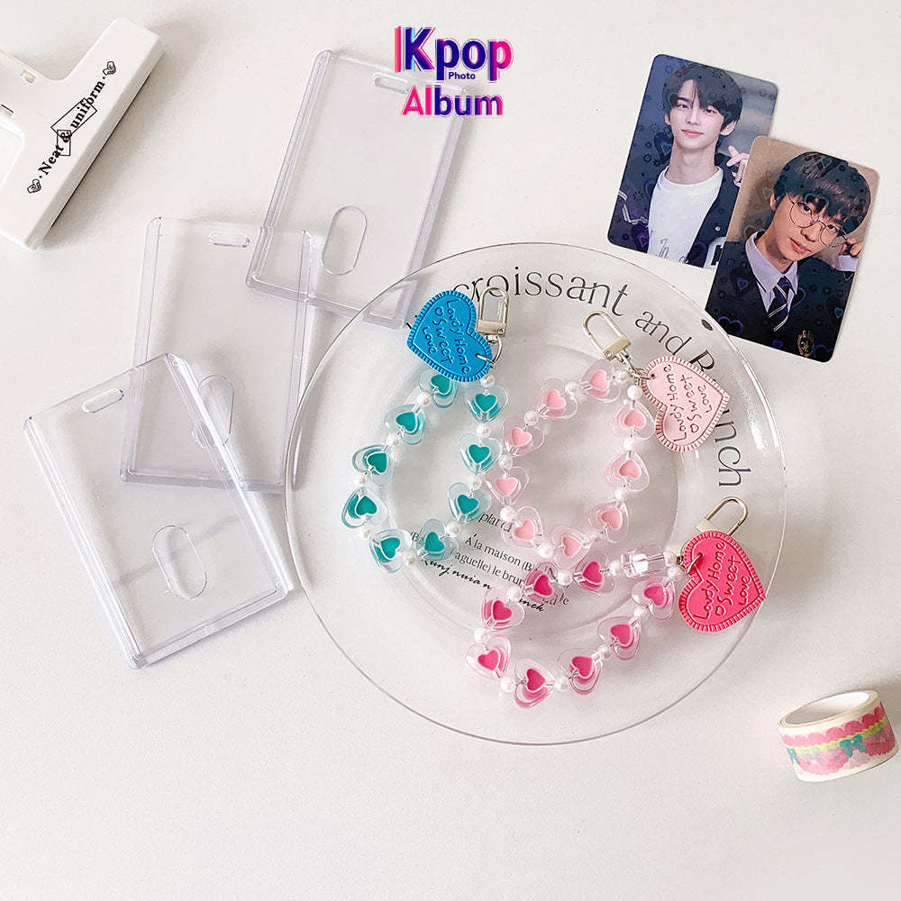 Summer transparent acrylic hard card cover, love keychain pendant card bag, girl Polaroid 3-inch star chasing card cover