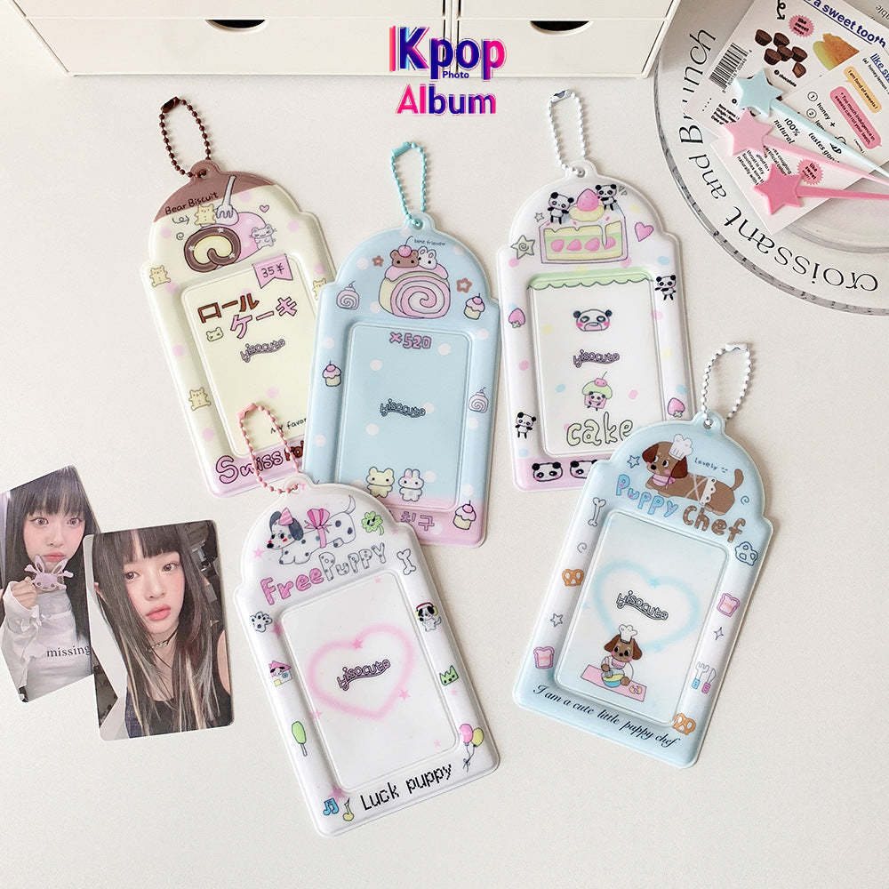 Student cartoon graffiti animal PVC hollow transparent three-inch card cover girl star chasing small card display pendant card bag