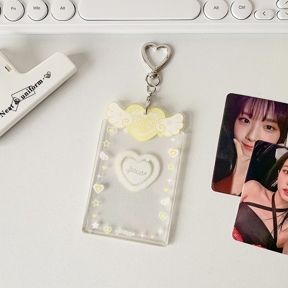 ins Angel Love Transparent Glitter Card Set Star Chasing Girl Three Inch Small Card Gu Card Brick Student Keychain Pendant
