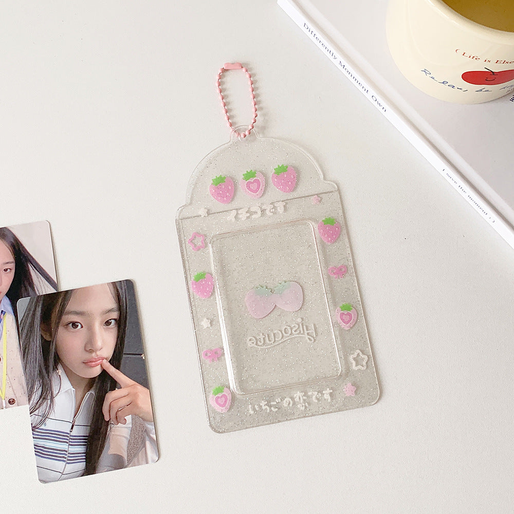 ins summer transparent four-leaf clover three-inch card set glitter fruit cartoon star chasing card set student meal card bag female