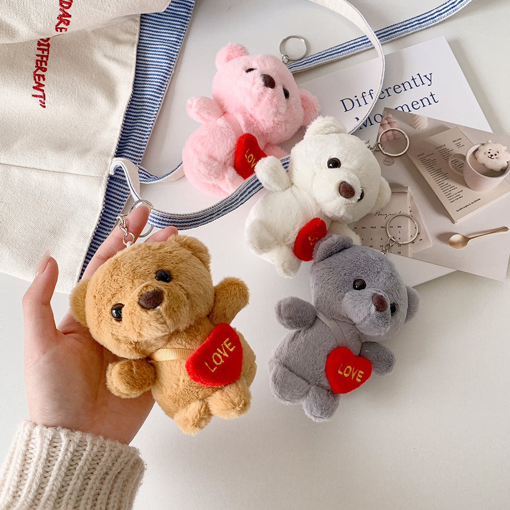 Cartoon love bear plush keychain pendant student doll schoolbag pendant plush doll jewelry female
