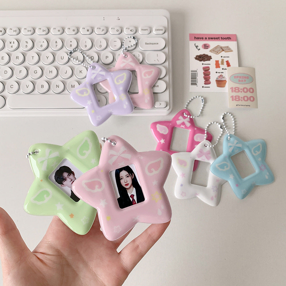 ins Korean version of angel wings star card cover, student one-inch ID photo display pendant, star chasing keychain card cover
