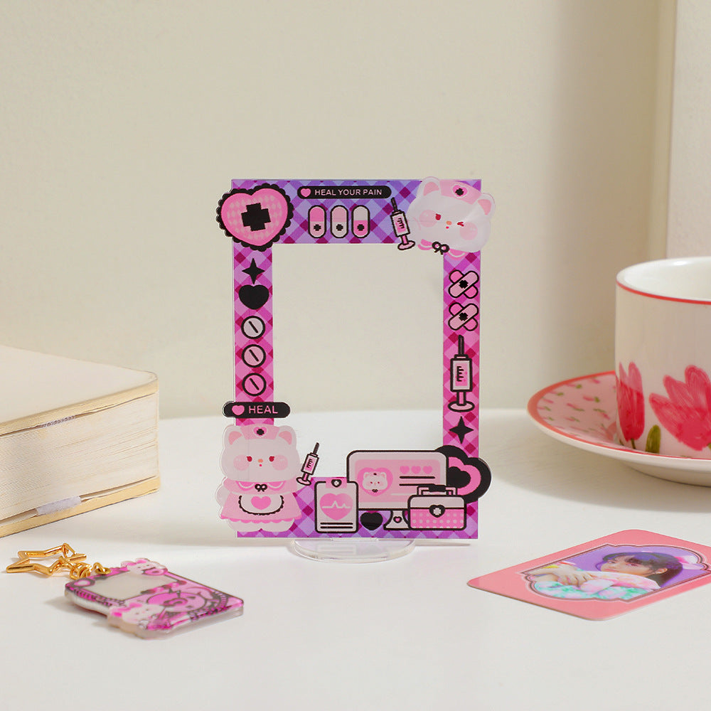 Sweet and cool acrylic three-inch desktop table Korean version of girl love bean small card transparent photo frame display standing card woman