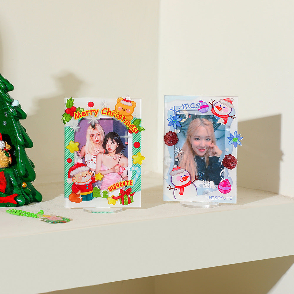 Cute Christmas 3-inch photo frame standing card cartoon festive atmosphere desktop love bean small card couple photo display stand