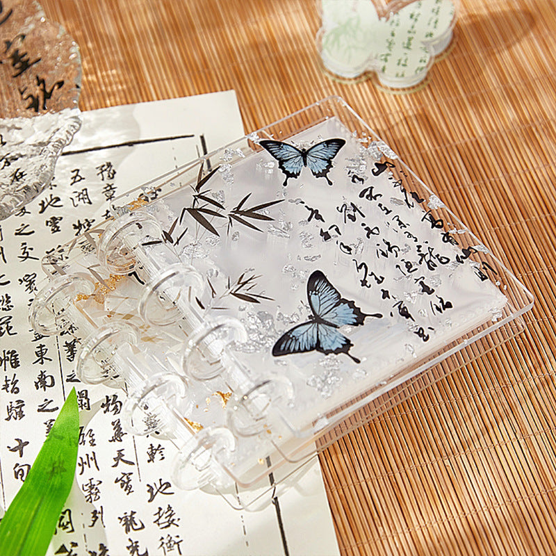 New Chinese gold foil acrylic one-grid card book with 10 inner pages, antique butterfly high-value transparent mushroom buckle 3-inch card book