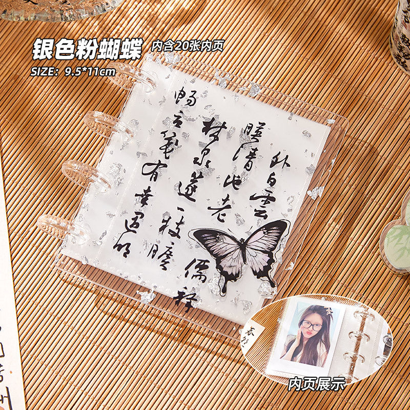 New Chinese gold foil acrylic one-grid card book with 10 inner pages, antique butterfly high-value transparent mushroom buckle 3-inch card book