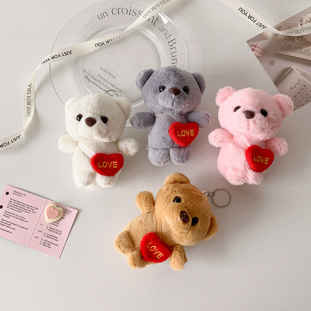 Cartoon love bear plush keychain pendant student doll schoolbag pendant plush doll jewelry female