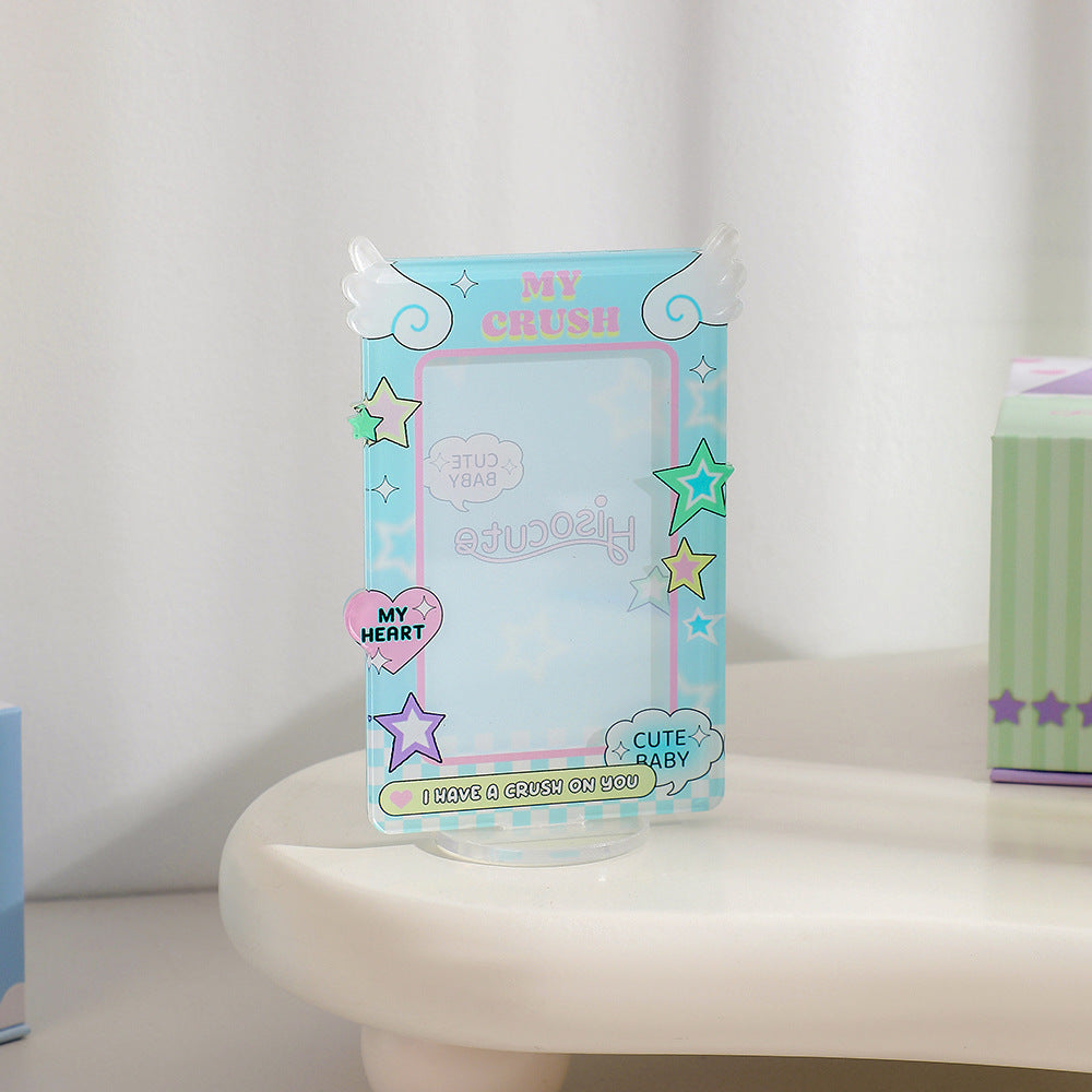 Hisocute Student Dormitory Desk Three-inch Photo Frame Polaroid Small Card Chasing Star Standing Brand Ornament Girl Set Table