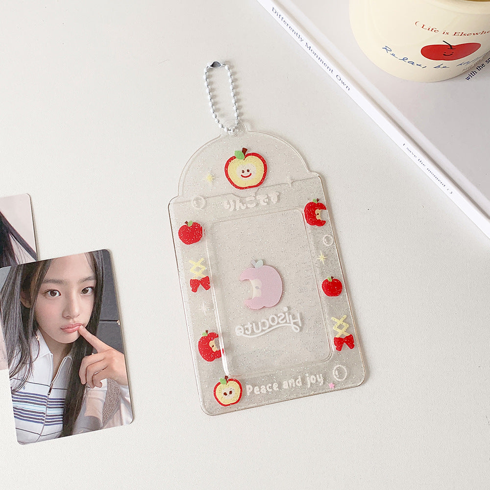 ins summer transparent four-leaf clover three-inch card set glitter fruit cartoon star chasing card set student meal card bag female