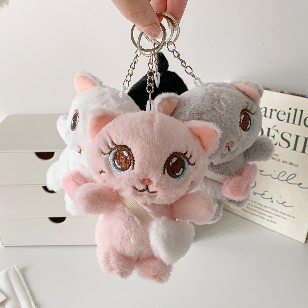 2025 new cartoon backpack cat plush doll pendant student schoolbag decoration cartoon keychain doll girl