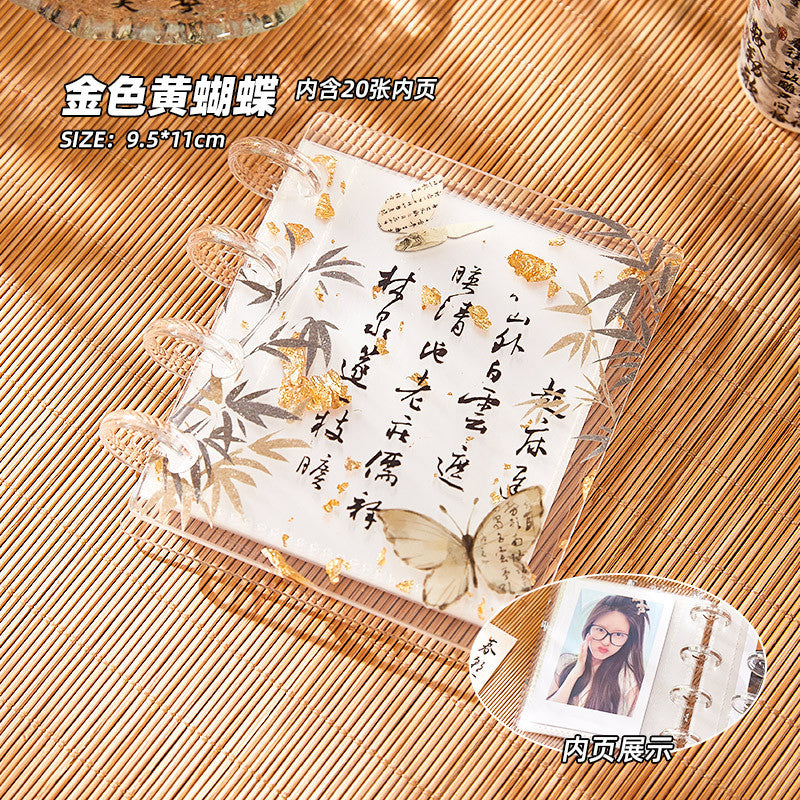 New Chinese gold foil acrylic one-grid card book with 10 inner pages, antique butterfly high-value transparent mushroom buckle 3-inch card book