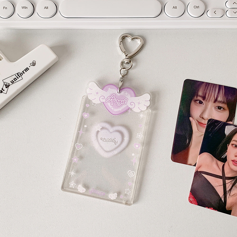 ins Angel Love Transparent Glitter Card Set Star Chasing Girl Three Inch Small Card Gu Card Brick Student Keychain Pendant