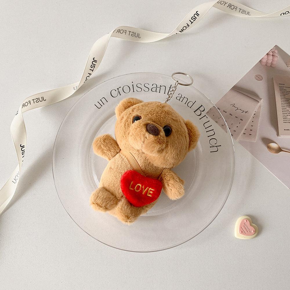 Cartoon love bear plush keychain pendant student doll schoolbag pendant plush doll jewelry female