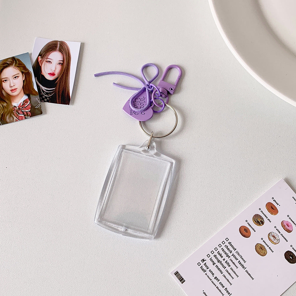 Transparent acrylic love bow keychain pendant can be placed, ID photo, big head sticker, photo frame, star chasing pendant, female.