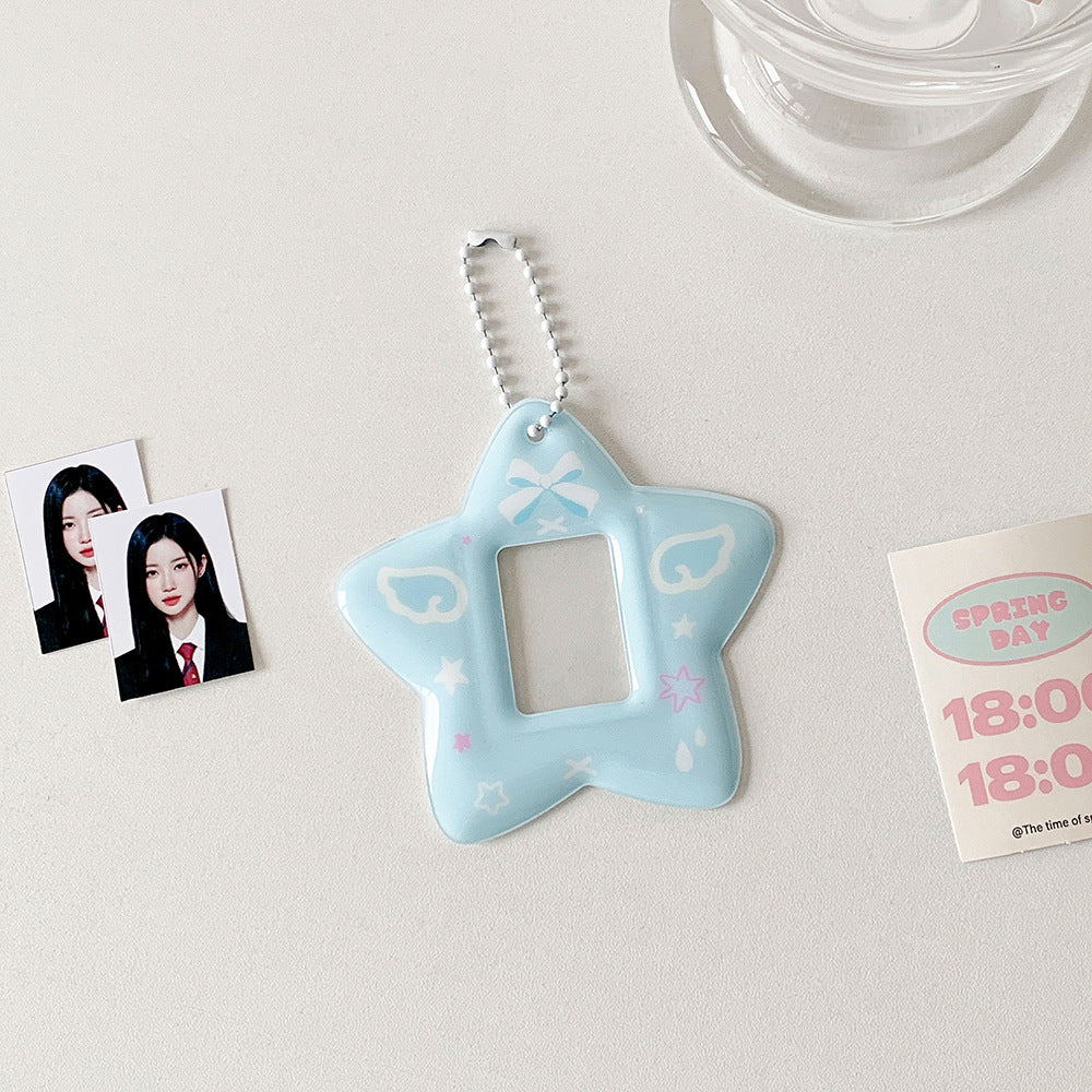 ins Korean version of angel wings star card cover, student one-inch ID photo display pendant, star chasing keychain card cover