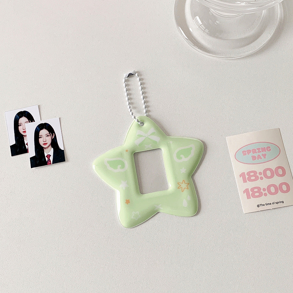 ins Korean version of angel wings star card cover, student one-inch ID photo display pendant, star chasing keychain card cover