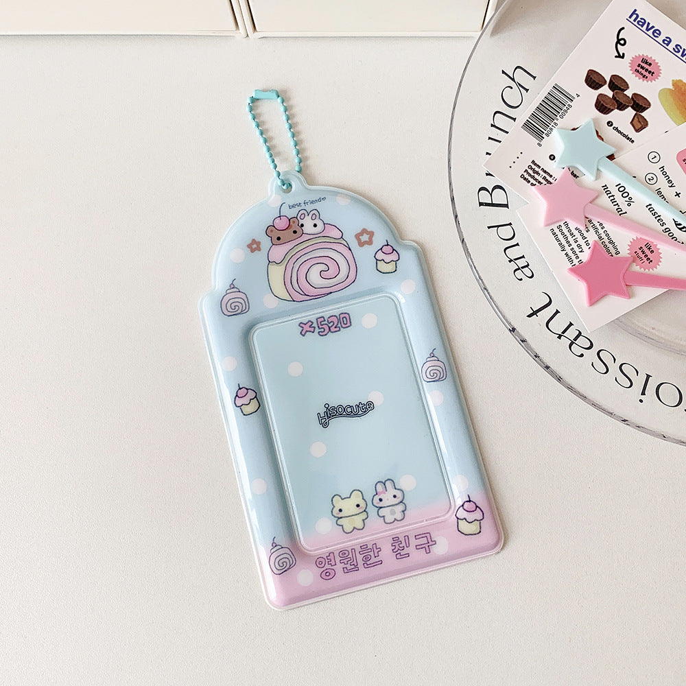 Student cartoon graffiti animal PVC hollow transparent three-inch card cover girl star chasing small card display pendant card bag