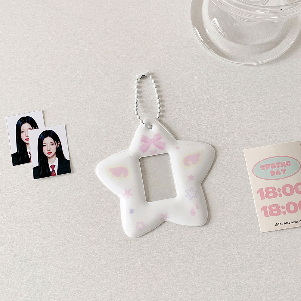 ins Korean version of angel wings star card cover, student one-inch ID photo display pendant, star chasing keychain card cover