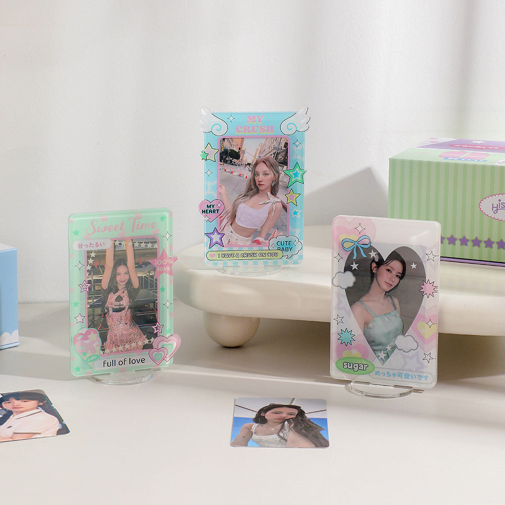 Hisocute Student Dormitory Desk Three-inch Photo Frame Polaroid Small Card Chasing Star Standing Brand Ornament Girl Set Table