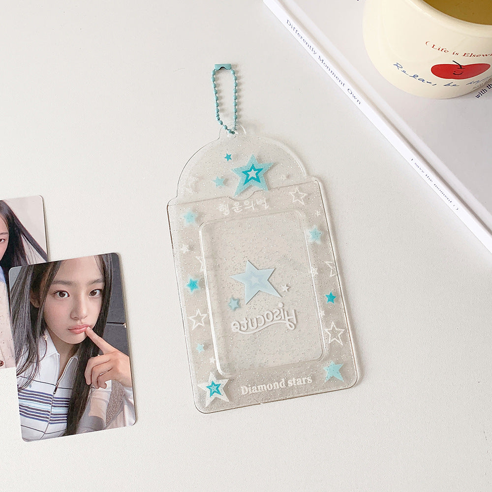 ins summer transparent four-leaf clover three-inch card set glitter fruit cartoon star chasing card set student meal card bag female