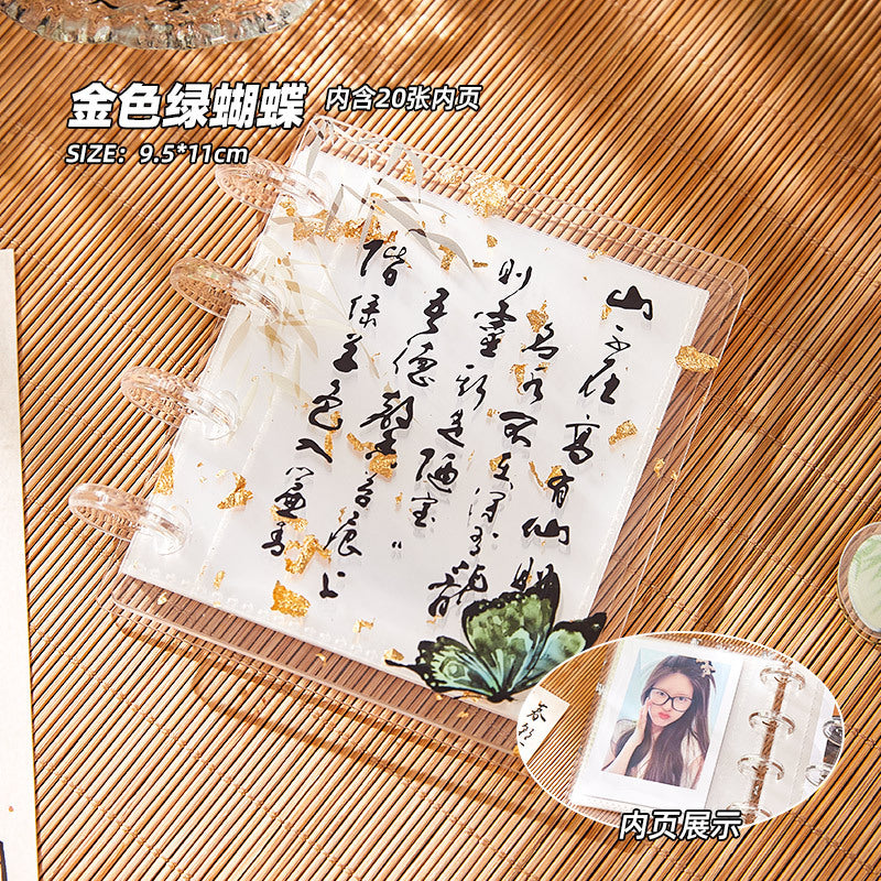 New Chinese gold foil acrylic one-grid card book with 10 inner pages, antique butterfly high-value transparent mushroom buckle 3-inch card book