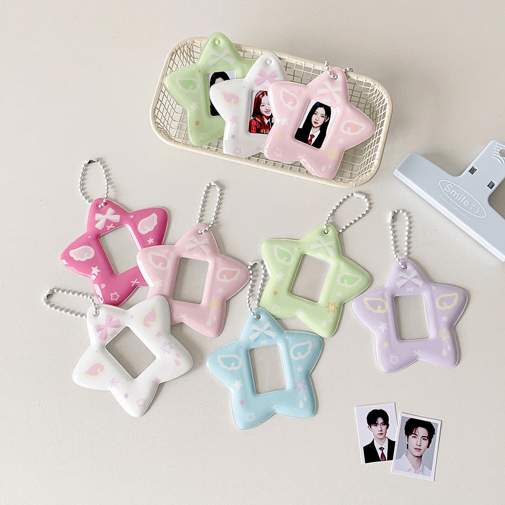 ins Korean version of angel wings star card cover, student one-inch ID photo display pendant, star chasing keychain card cover