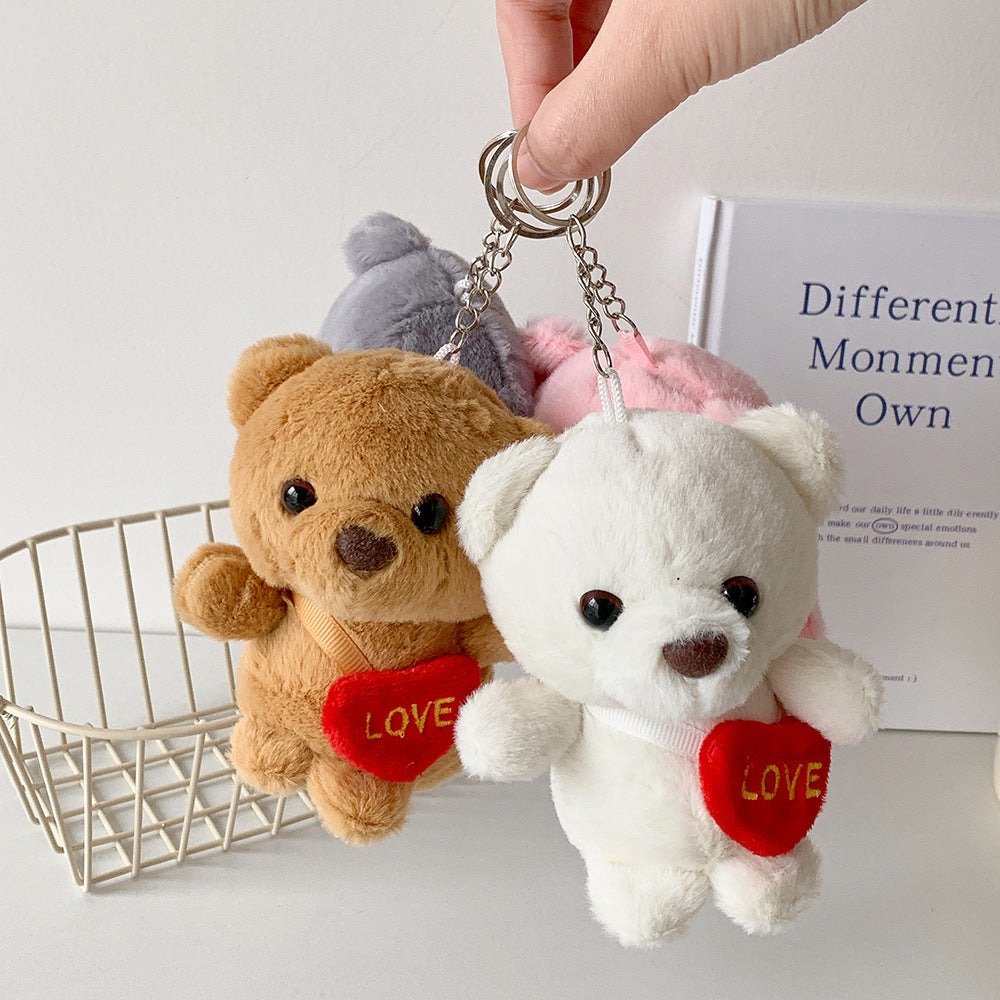 Cartoon love bear plush keychain pendant student doll schoolbag pendant plush doll jewelry female