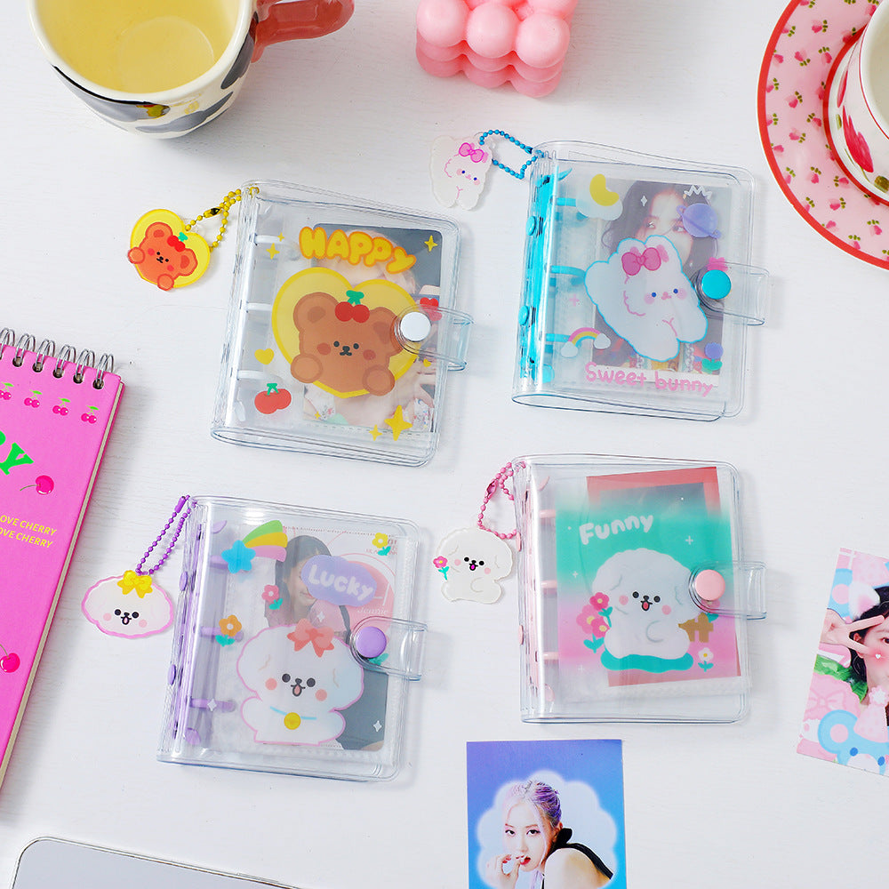 2 Inch 3 Ring Binder Cartoon Bear PVC Mini Binder Toploader Loose-leaf Photo Album+10 Inner Pages