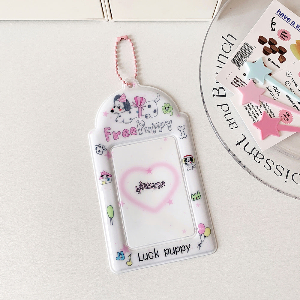 Student cartoon graffiti animal PVC hollow transparent three-inch card cover girl star chasing small card display pendant card bag