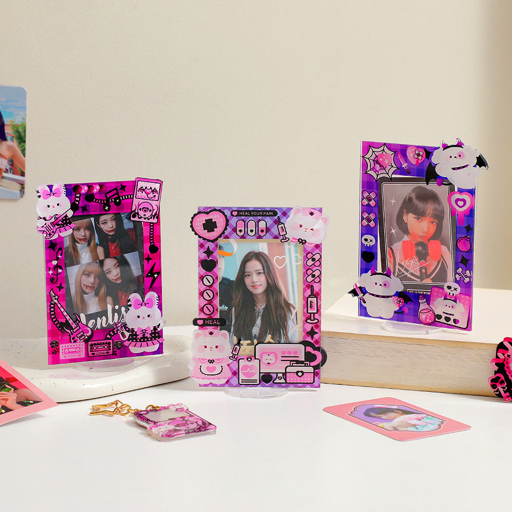 Sweet and cool acrylic three-inch desktop table Korean version of girl love bean small card transparent photo frame display standing card woman