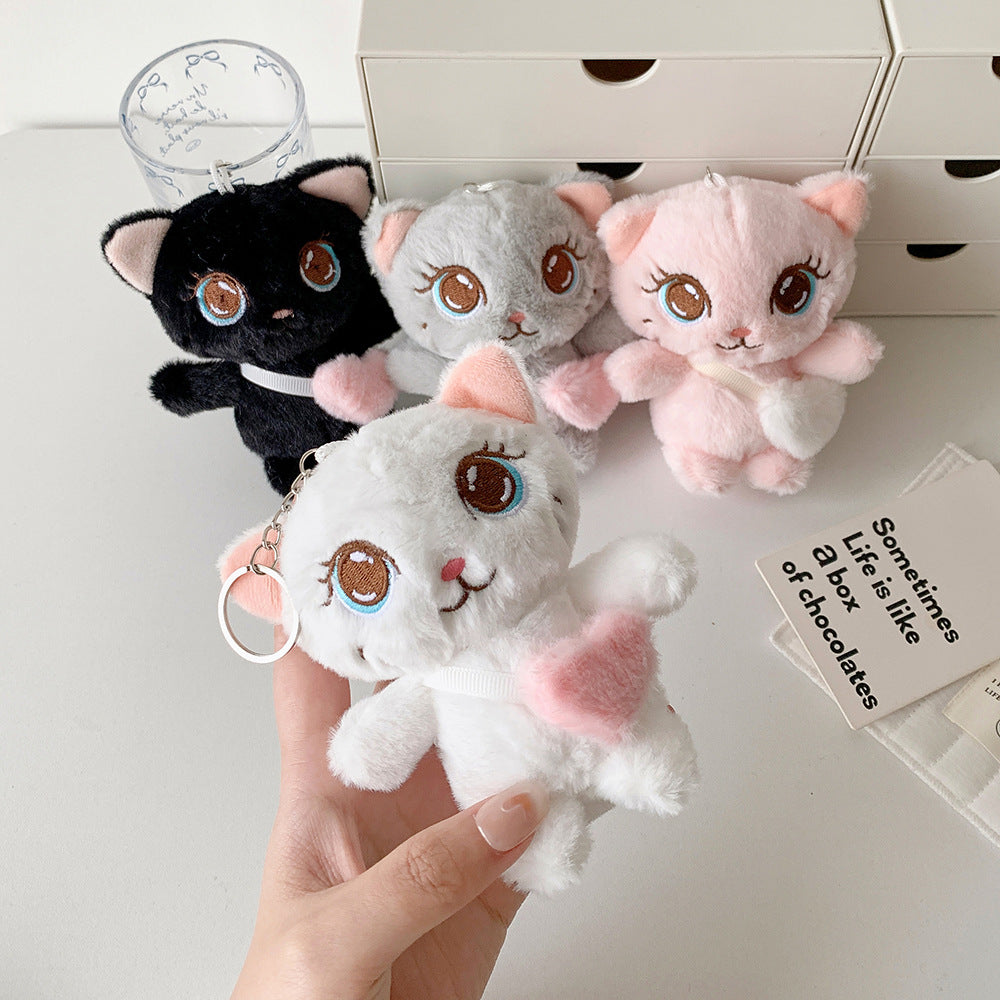 2025 new cartoon backpack cat plush doll pendant student schoolbag decoration cartoon keychain doll girl