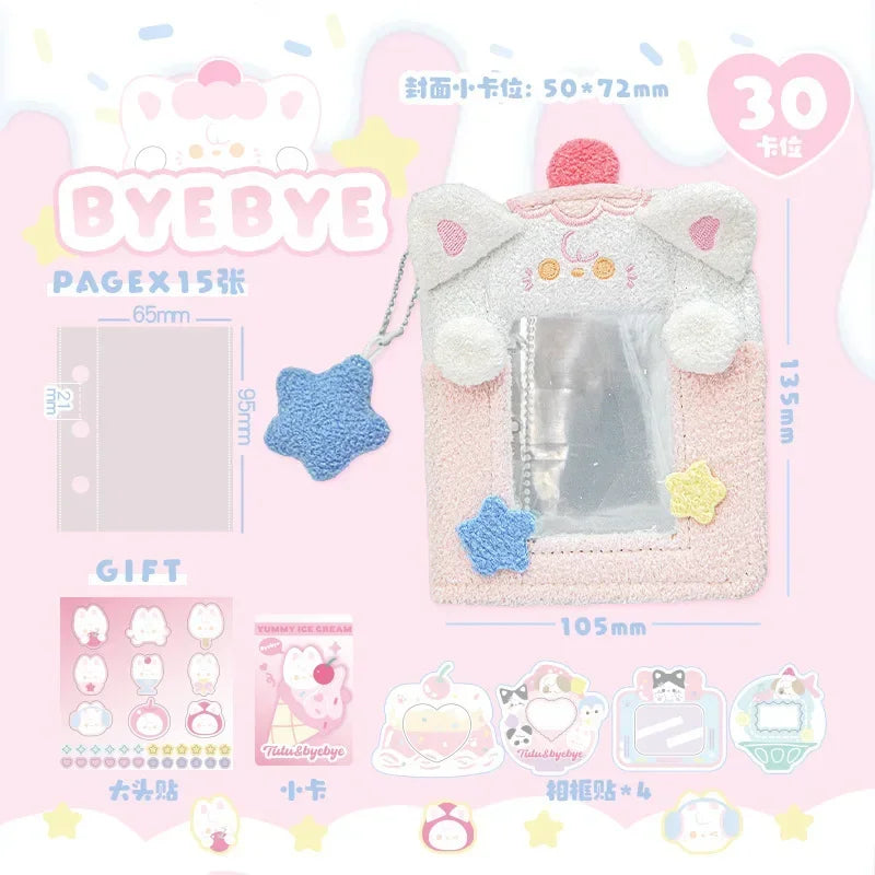 3inch Plush Binder Photocard Holder Kpop Idol Photo Albums with 15pcs Inner Pages Card Collect Book Album for Photographs S6