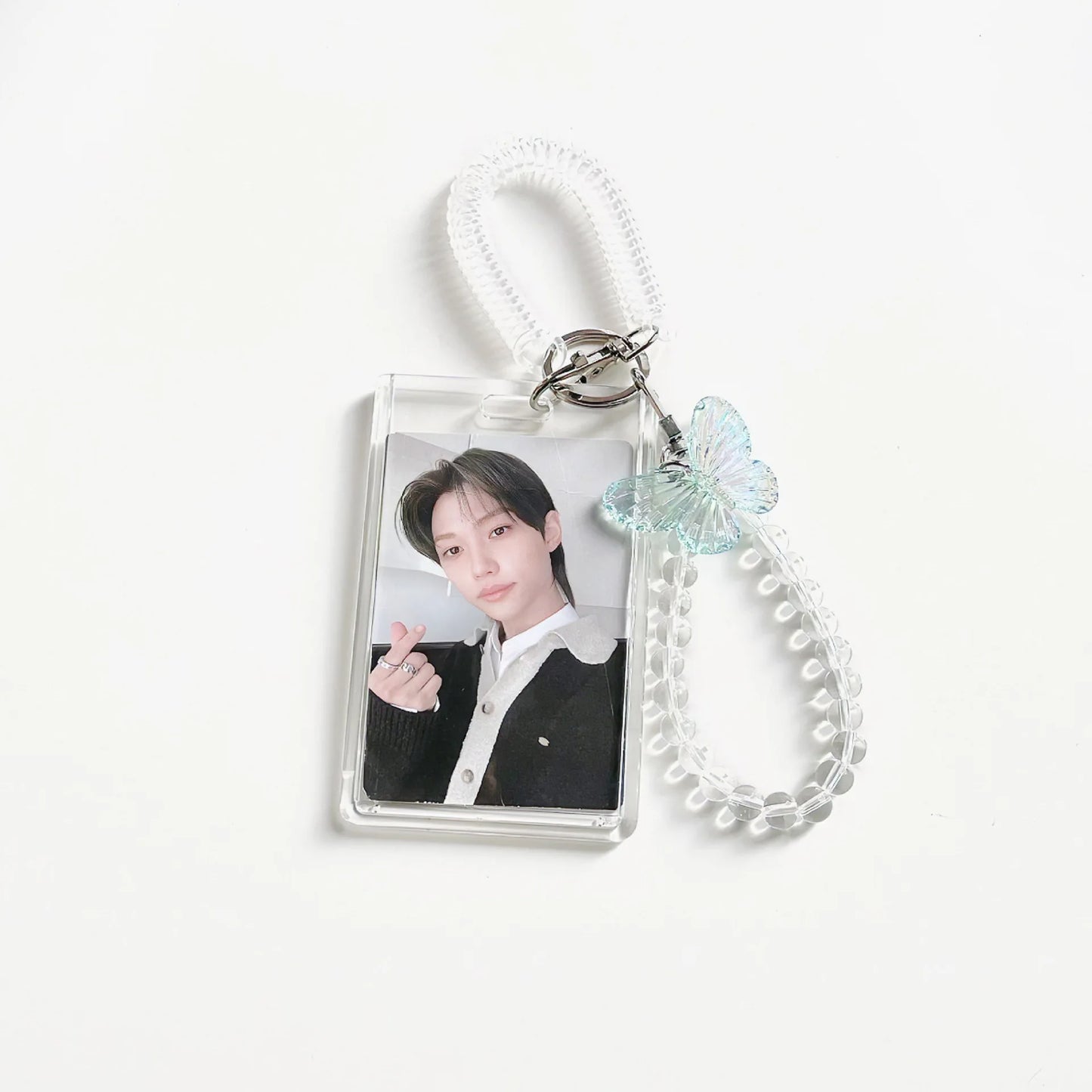 Kpop Photocard Holder Crystal Butterfly 3 Inch Photo Sleeve ID Bank Cards Photo Display Holder Bus Card Protective Case Light blue1-B