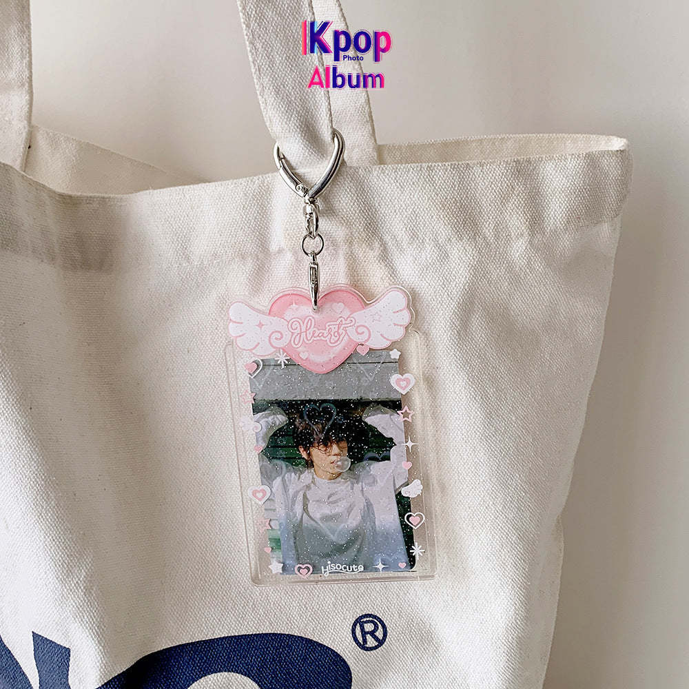 ins Angel Love Transparent Glitter Card Set Star Chasing Girl Three Inch Small Card Gu Card Brick Student Keychain Pendant