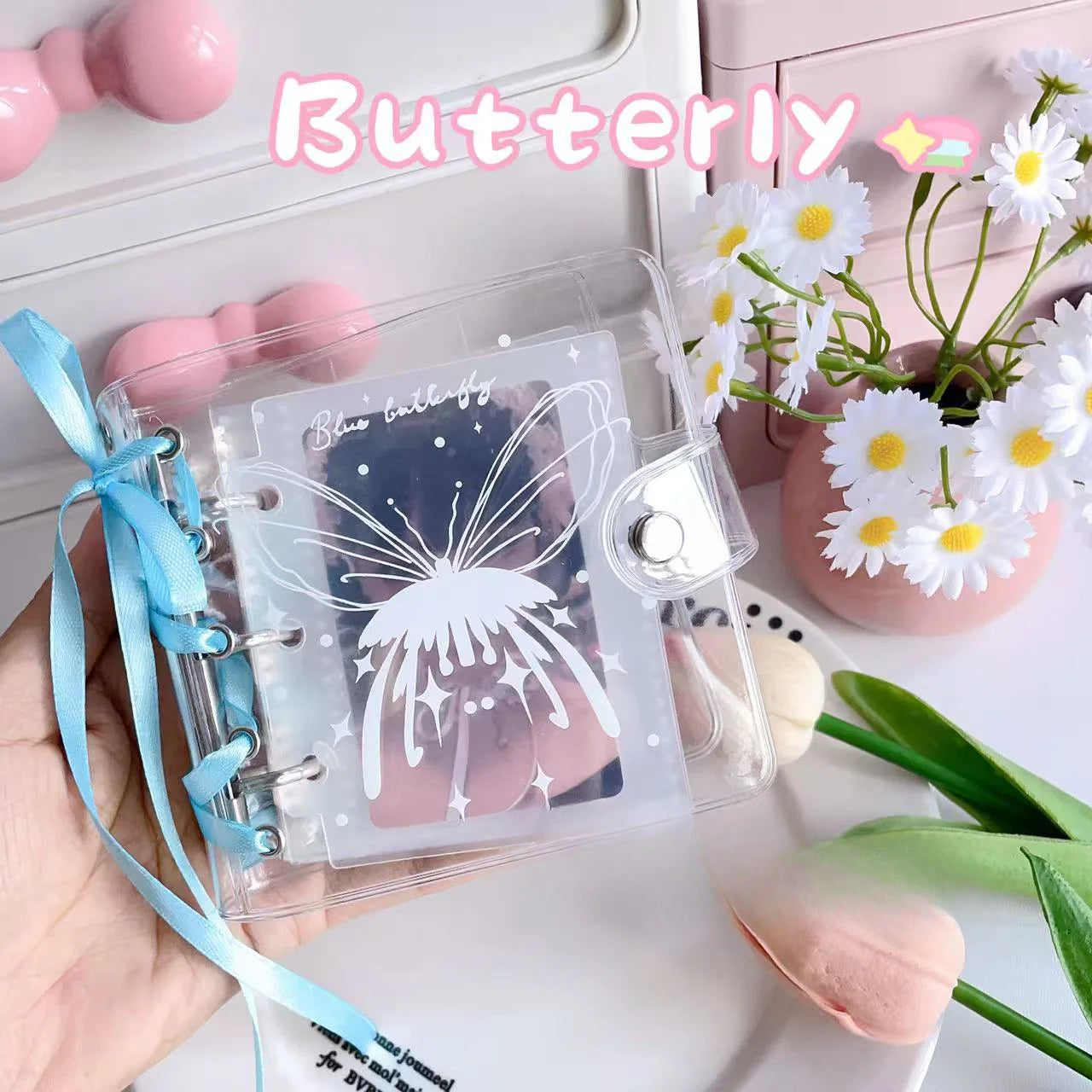 3 Ring Binder Ribbon Butterfly Transparent PVC