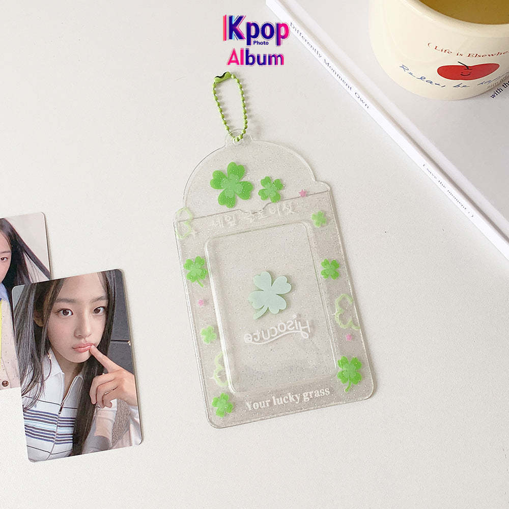 ins summer transparent four-leaf clover three-inch card set glitter fruit cartoon star chasing card set student meal card bag female