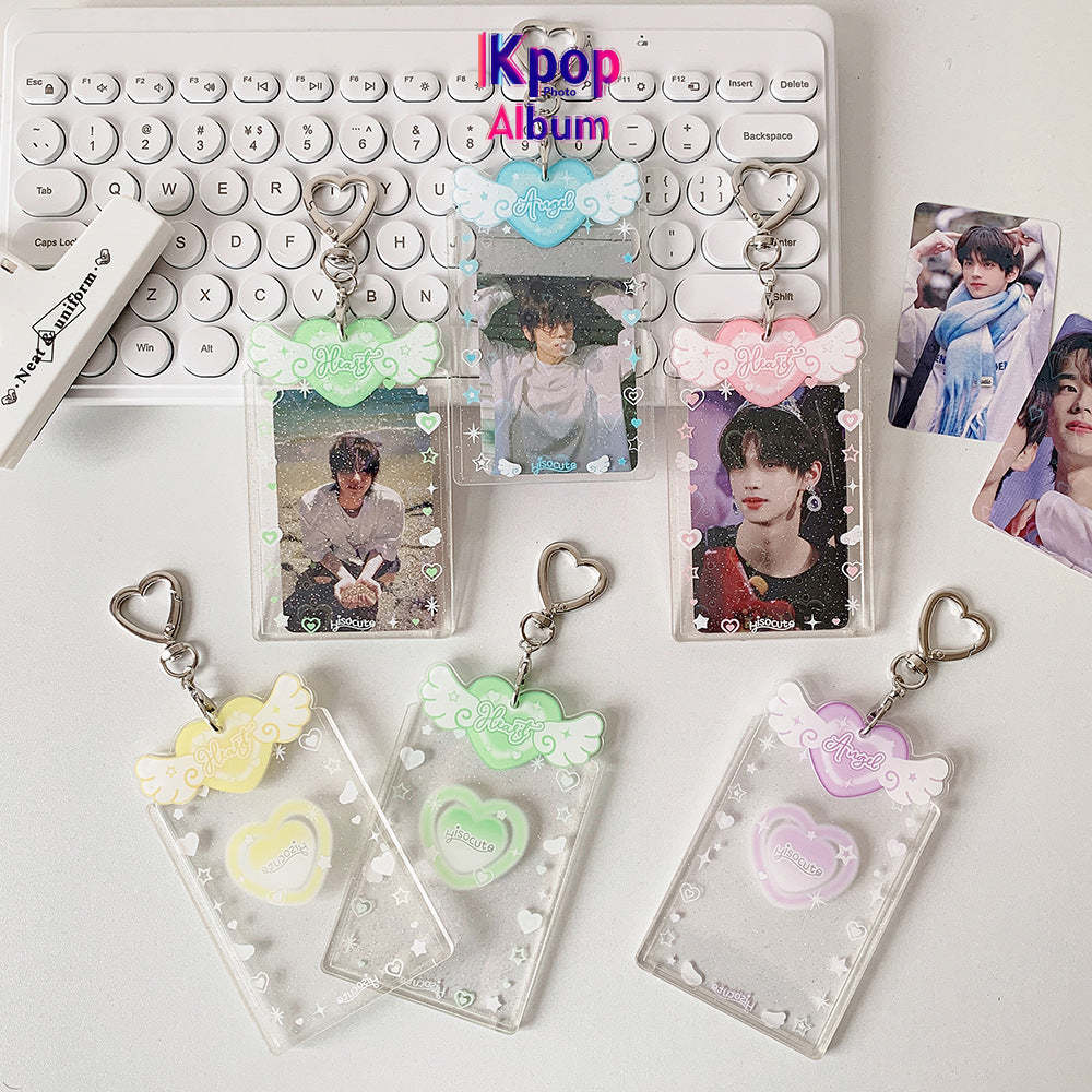 ins Angel Love Transparent Glitter Card Set Star Chasing Girl Three Inch Small Card Gu Card Brick Student Keychain Pendant