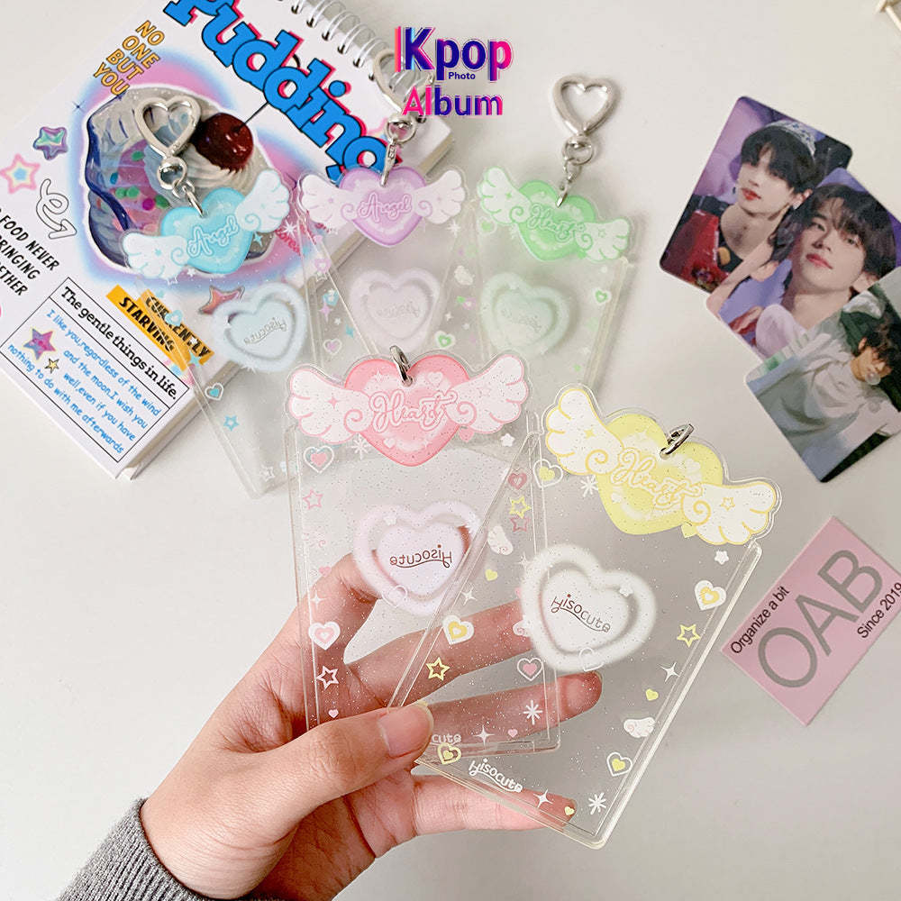 ins Angel Love Transparent Glitter Card Set Star Chasing Girl Three Inch Small Card Gu Card Brick Student Keychain Pendant
