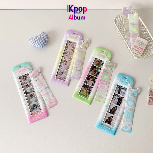 Cartoon Angel Love Life Four-grid Card Sleeve with Pendant Star Chasing Vertical Four-grid Card Sleeve Hollow Big Head Sticker Card Sleeve