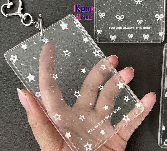 INS Minimalist Glitter Acrylic Card Holders - Transparent Sleeves for Small ID & Gift Cards